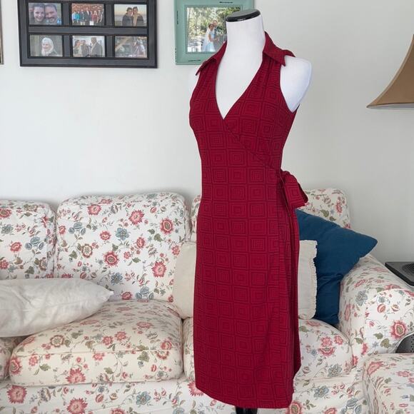 Express Red & Black Print Wrap Dress, Size 1/2 - Picture 1 of 8